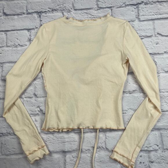 J1567 Ruffle Front Tie Cream Cardigan Size Small - Picture 7 of 7